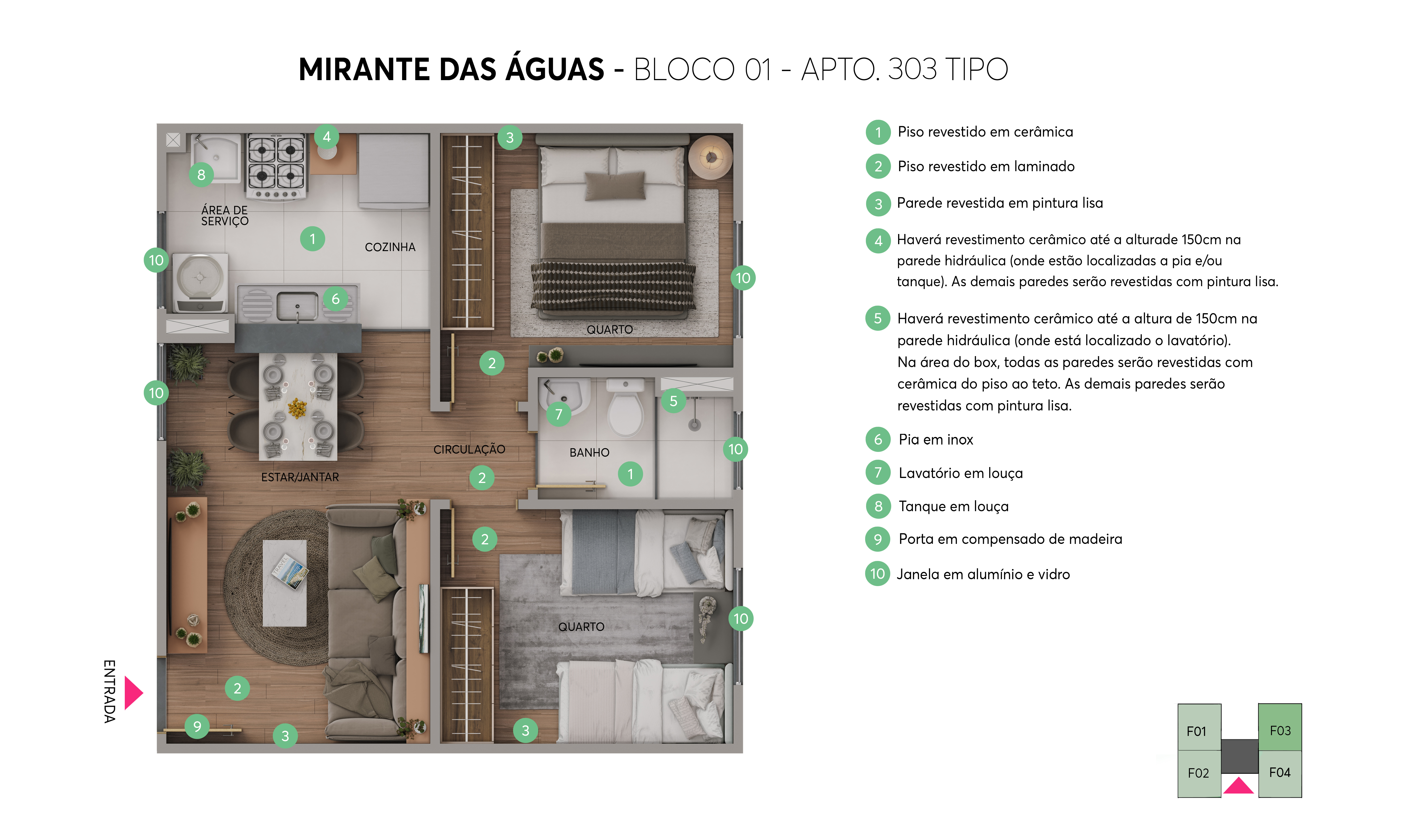 Planta - Bloco 01 - Apto. 303 - Mirante das Águas