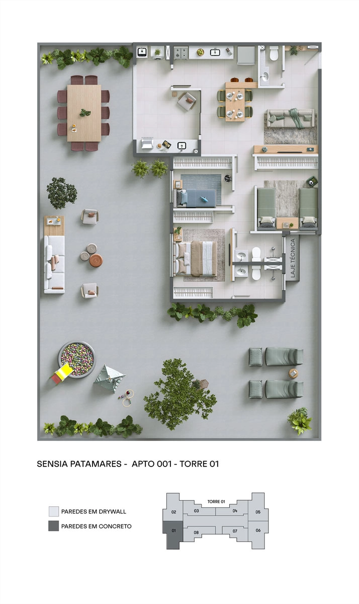 Planta Torre 01 - Apto. 001 - Sensia Patamares MRV Salvador