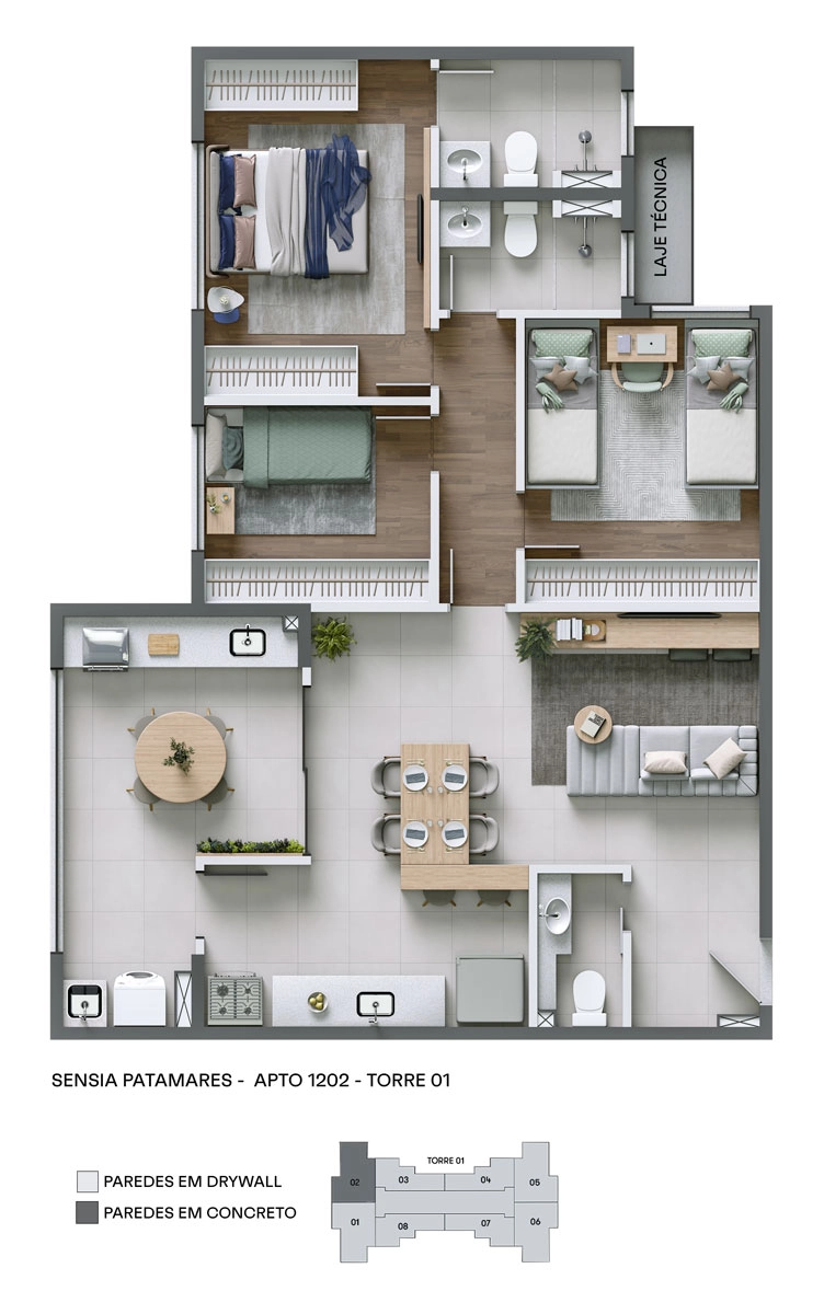 Planta Torre 01 - Apto. 1202 - Sensia Patamares MRV Salvador