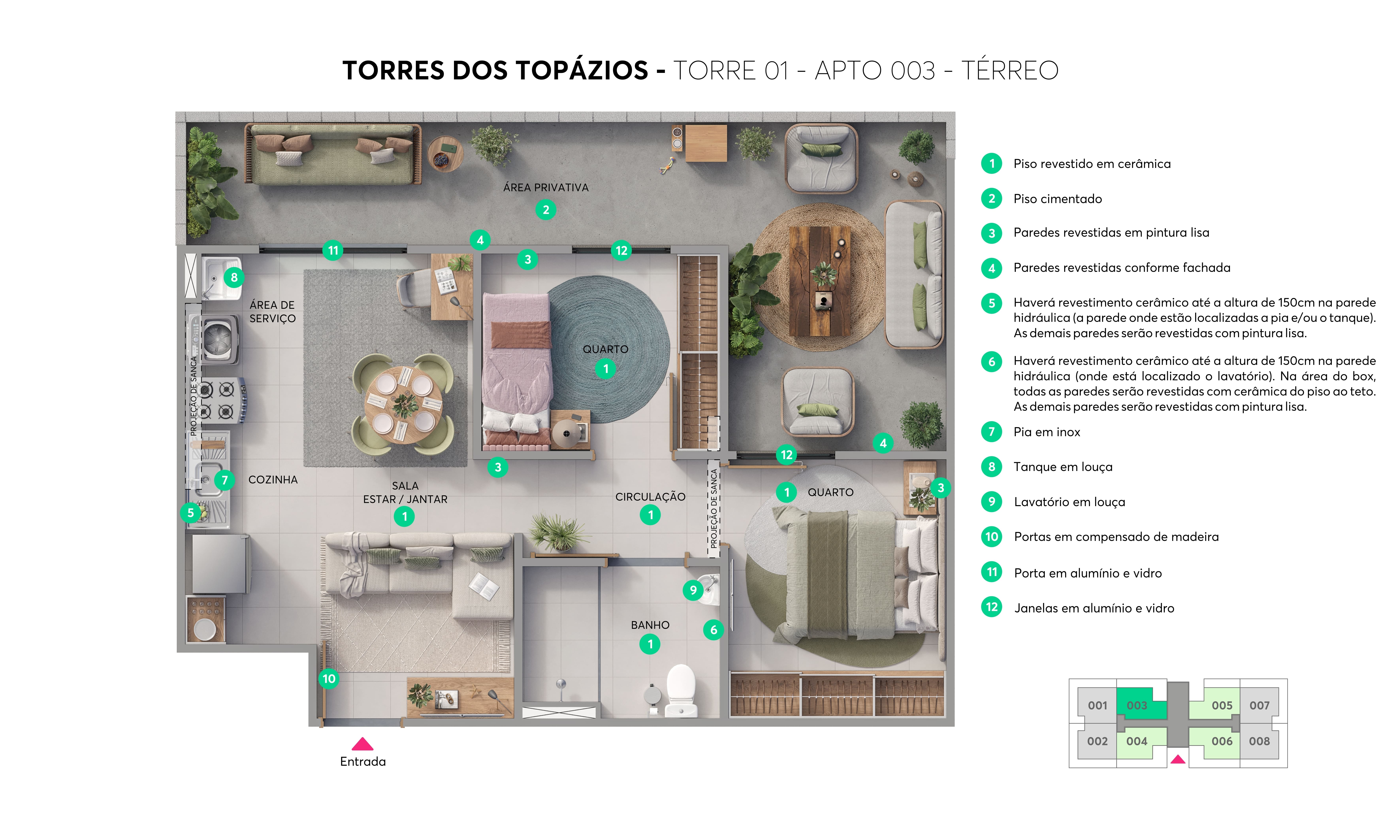Planta - Torre 01 - Apto. 003 - Torres dos Topázios MRV Gama