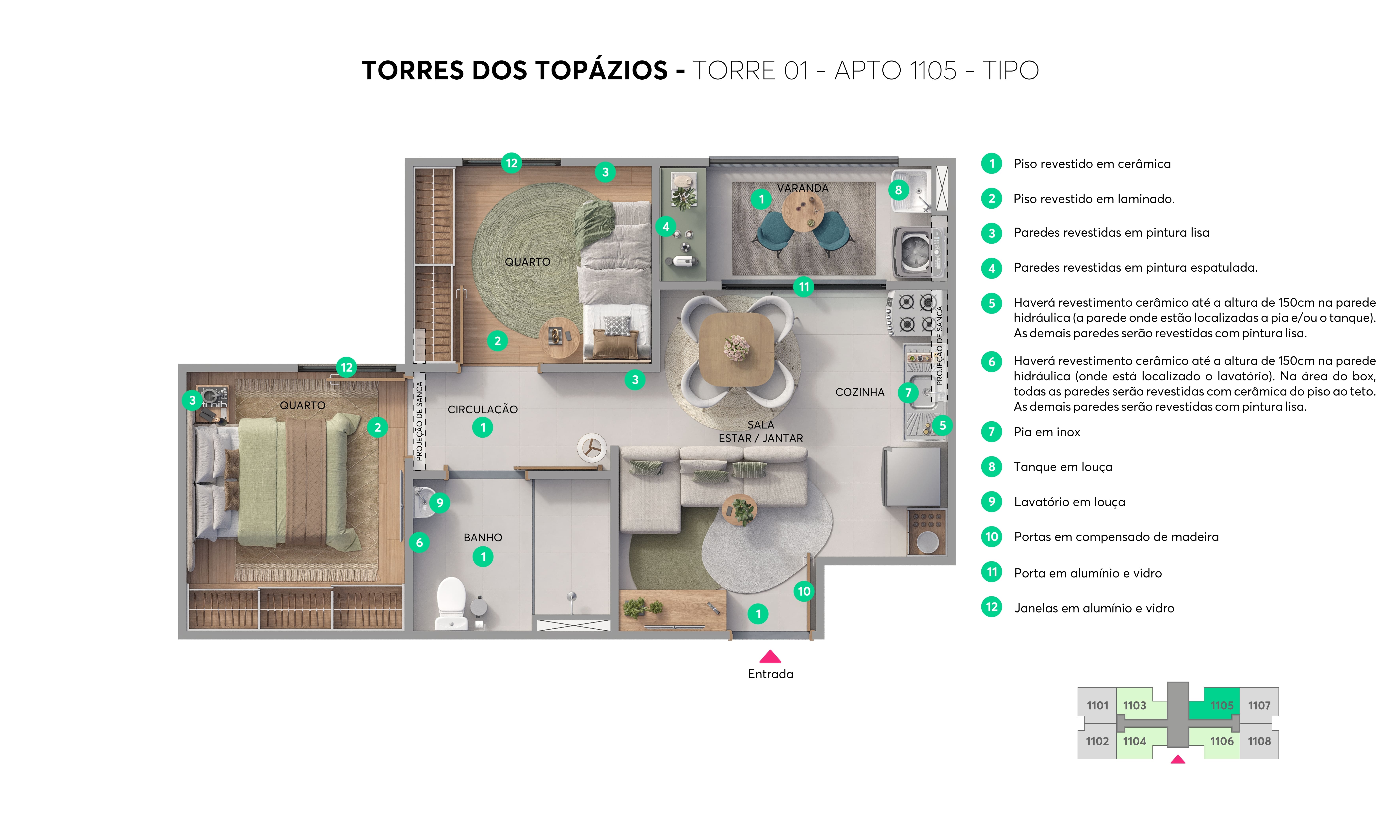 Planta - Torre 01 - Apto. 1105 - Torres dos Topázios MRV Gama