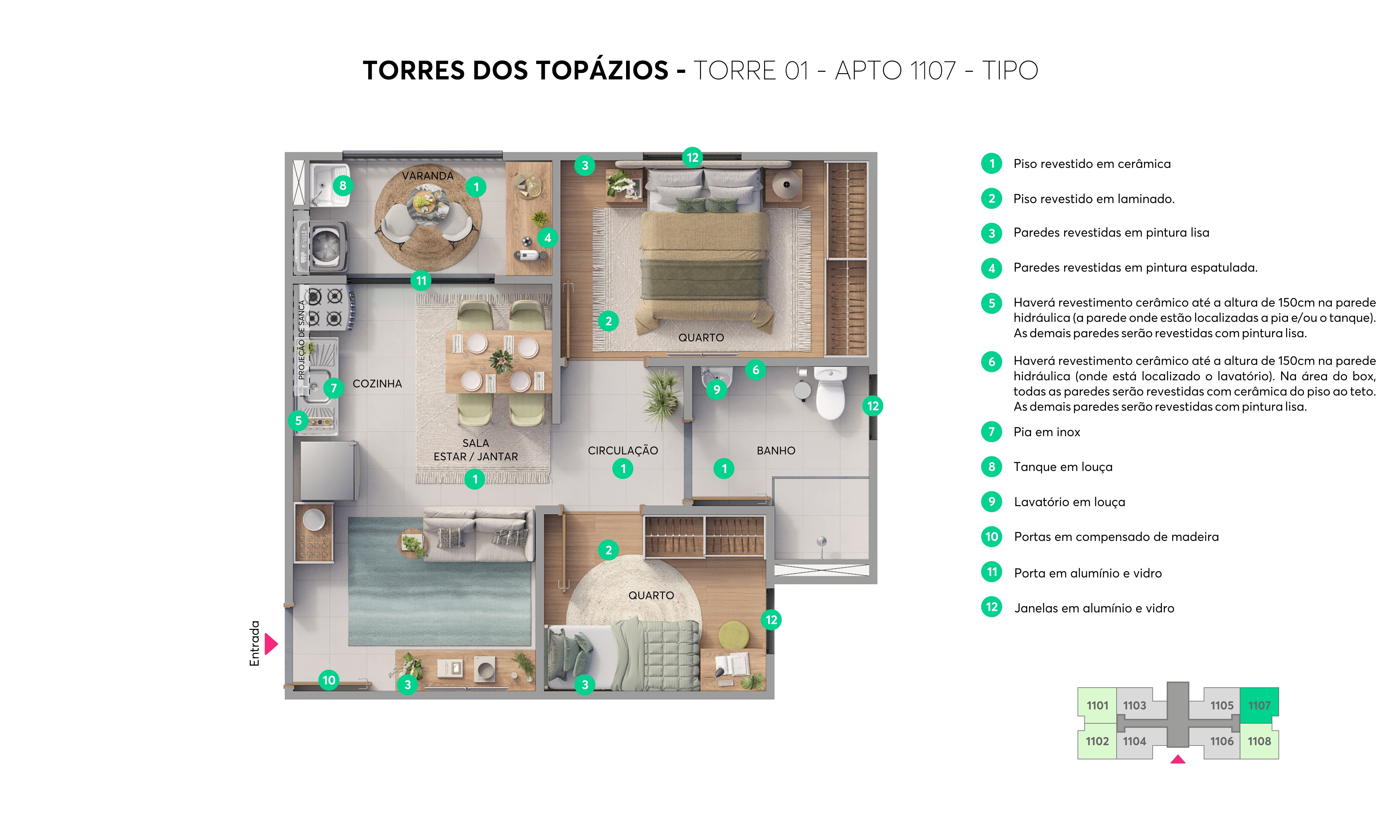 Planta - Torre 01 - Apto. 1107 - Torres dos Topázios MRV Gama